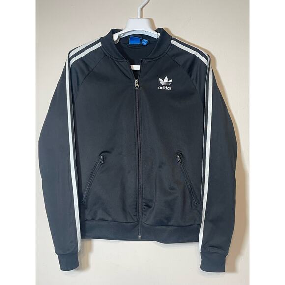 Adidas Womens Track Jacket Black 3 Stripes Trefoil Logo Size Small - Picture 1 of 6